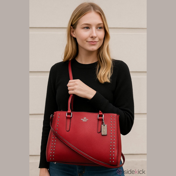 Coach F77910 Surrey Carryall with Border Rivets, Bright Cardinal/Silver - Picture 4 of 8